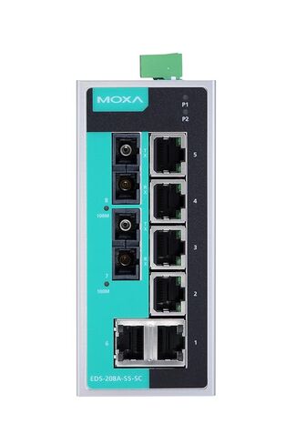 MOXA EDS-208A-SS-SC Unmanaged Ethernet Switch with 6 10/100BaseT(X) Ports, and 2 100BaseFX Single-Mode Ports with SC connectors -10 to60°C in Saudi Arabia