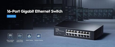 كودي GS1016 سويتش 16 منفذ جيجابت، مكتب/قابل للتركيب، هيكل معدني، موفر للطاقة، بدون مروحة، التوصيل والتشغيل in Saudi Arabia