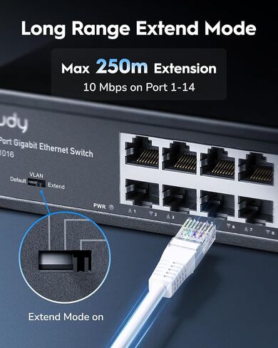 كودي GS1016 سويتش 16 منفذ جيجابت، مكتب/قابل للتركيب، هيكل معدني، موفر للطاقة، بدون مروحة، التوصيل والتشغيل in Saudi Arabia