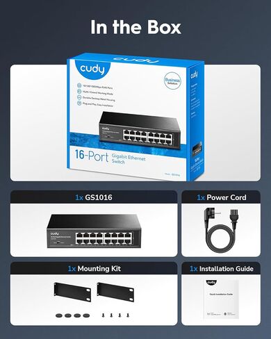 كودي GS1016 سويتش 16 منفذ جيجابت، مكتب/قابل للتركيب، هيكل معدني، موفر للطاقة، بدون مروحة، التوصيل والتشغيل in Saudi Arabia