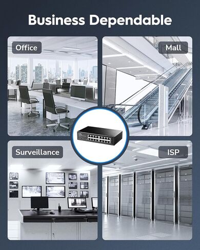 كودي GS1016 سويتش 16 منفذ جيجابت، مكتب/قابل للتركيب، هيكل معدني، موفر للطاقة، بدون مروحة، التوصيل والتشغيل in Saudi Arabia