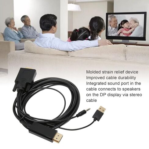 VGA إلى DP موصل كابل HD فيديو محول كابل ذكر إلى كابل ذكر مع الطاقة والصوت للكمبيوتر المكتبي، والكمبيوتر المحمول، وشاشة الكمبيوتر in Kuwait