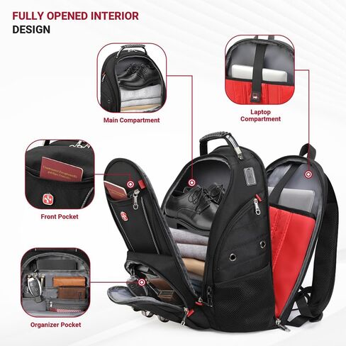 حقيبة ظهر للكمبيوتر المحمول للسفر مقاس 17 بوصة من ستار كلاود، حقيبة ظهر للأعمال التقنية مع منفذ شحن USB ونوع C، حقيبة ظهر للعمل الجامعي صديقة للسفر بدرجة 180 درجة مع جيوب منظمة متعددة للرجال in Kuwait