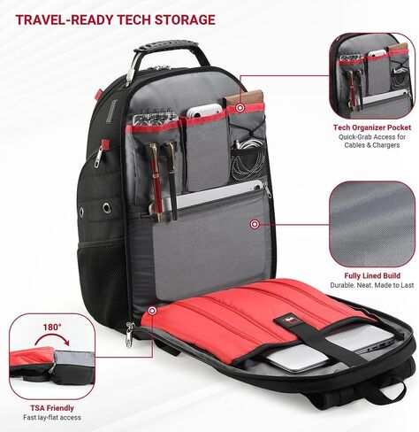 حقيبة ظهر للكمبيوتر المحمول للسفر مقاس 17 بوصة من ستار كلاود، حقيبة ظهر للأعمال التقنية مع منفذ شحن USB ونوع C، حقيبة ظهر للعمل الجامعي صديقة للسفر بدرجة 180 درجة مع جيوب منظمة متعددة للرجال in Kuwait