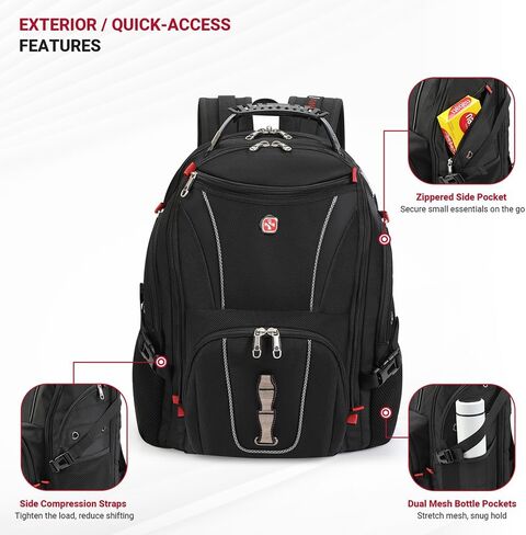 حقيبة ظهر للكمبيوتر المحمول للسفر مقاس 17 بوصة من ستار كلاود، حقيبة ظهر للأعمال التقنية مع منفذ شحن USB ونوع C، حقيبة ظهر للعمل الجامعي صديقة للسفر بدرجة 180 درجة مع جيوب منظمة متعددة للرجال in Kuwait