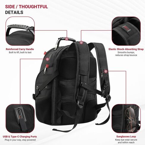 حقيبة ظهر للكمبيوتر المحمول للسفر مقاس 17 بوصة من ستار كلاود، حقيبة ظهر للأعمال التقنية مع منفذ شحن USB ونوع C، حقيبة ظهر للعمل الجامعي صديقة للسفر بدرجة 180 درجة مع جيوب منظمة متعددة للرجال in Kuwait