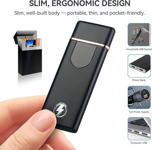 ولاعة كهربائية تعمل باللمس - ولاعة ملفوفة مقاومة للرياح قابلة لإعادة الشحن عبر USB مع خاصية الإغلاق التلقائي للسلامة، تصميم مدمج أنيق، مثالية للهدايا (فضي ساتان) in Saudi Arabia