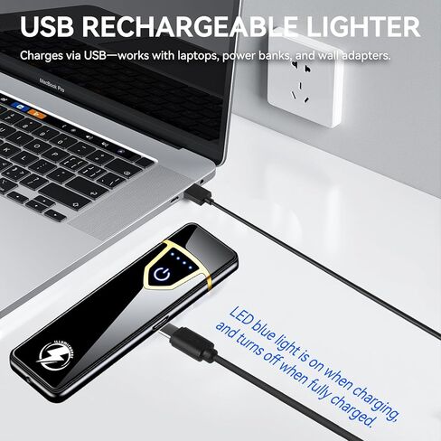 ولاعة كهربائية تعمل باللمس - ولاعة ملفوفة مقاومة للرياح قابلة لإعادة الشحن عبر USB مع خاصية الإغلاق التلقائي للسلامة، تصميم مدمج أنيق، مثالية للهدايا (فضي ساتان) in Saudi Arabia