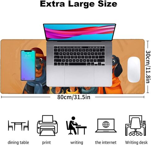 Dachshund Dog Gaming Mouse Pad, Office Desk Mat, Anti-Slip Rubber Base Cool Aesthetic Mouse Pads for Computer Laptop Keyboard School Home Desktop Gamer Home Accessories Decor 31.5" x 11.8" in Saudi Arabia