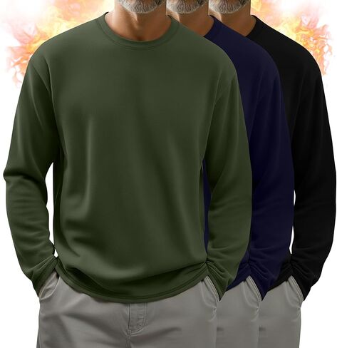 3 Pack Men's Big and Tall Thermal Shirts Fleece Lined Long Sleeve Crew neck T-shirt Loose Fit Casual Pullover Tops in Saudi Arabia