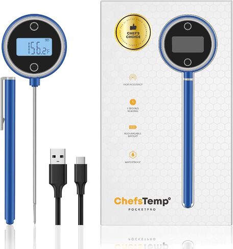 Pocket Pro 1-Second Instant Read Meat Thermometer, Rechargeable Digital Thermometer for Grilling, Food, BBQ, Kitchen Cooking, Oil Deep Frying & Candy (Nobility Blue) in Saudi Arabia