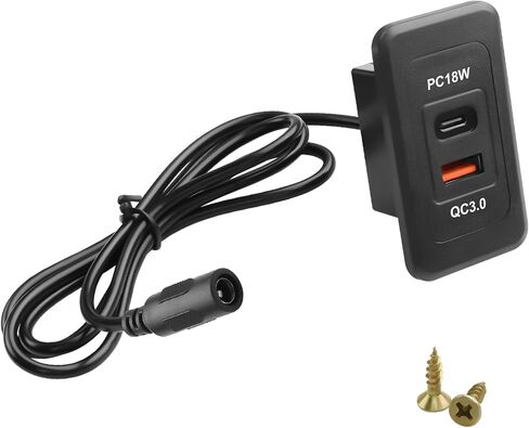 QIANRENON DC 5525 إلى USB وUSB C كابل موصل شحن مثبت على سطح المكتب DC 5.5×2.5 مم أنثى إلى النوع A + محول تركيب حاجز مربع أنثى من النوع C، للوحة أجهزة القياس والأثاث، 0.9 متر/2.9 قدم in Kuwait
