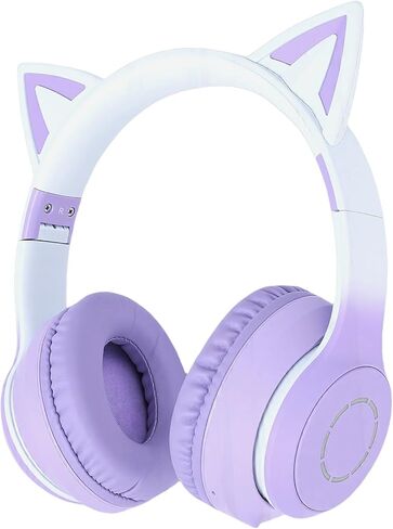 Cuifati Gaming Headset Wireless, Bluetooth 5.3, Stereo Sound Wireless Gaming Headphone with Detachable Mic, LED Light, 3.5mm AUX Cable Wired, Cute Ear, for PC Laptop (Purple) in Saudi Arabia