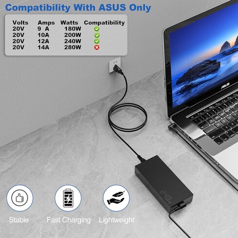 محول تيار متردد 240 واط 20 فولت 12 أمبير لجهاز ASUS ROG Zephyrus M15 S15 M16 G14 G16 TUF Gaming F16 A15 F15 A17 A16 شاحن الكمبيوتر المحمول A20-240P1A A20-200P1A A20-180P1A مزود الطاقة in Kuwait