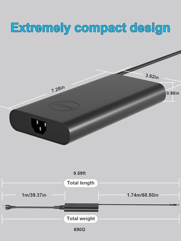 شاحن كمبيوتر محمول غان رفيع بقدرة 240 وات لجهاز Dell G15 G16 G7 Alienware M15 M17 x17 17 15 Precision 7780 7770 7670 7680، محول تيار متردد وسلك طاقة بطول إجمالي 10 أقدام، شحن سريع للألعاب والمكتب in Saudi Arabia