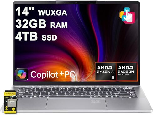 كمبيوتر محمول acer Swift 14 AI مقاس 14 بوصة شاشة WUXGA غير لامعة تعمل باللمس AMD 10-core Ryzen AI 9 365 (ما يصل إلى 50 وحدة NPU - ما يصل إلى 73 وحدة معالجة رسومات) ذاكرة وصول عشوائي 32 جيجابايت و1 تيرابايت SSD للأعمال التجارية المنشئة Win11 ICP Hub/Copilo in Saudi Arabia