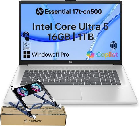 كمبيوتر محمول للأعمال HP للمحترفين، شاشة لمس 17.3 بوصة، Ultra 5 225U (> i7-1355U) للمهام المتعددة الاحترافية، 64 جيجابايت DDR5، 2 تيرابايت SSD، كاميرا ويب، إضاءة خلفية، Win11 Pro، فضي، حزمة مع مبرد كمبيوتر محمول PCO in Kuwait
