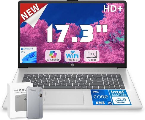 لاب توب HP 2026 عالي الأداء مقاس 17.3 بوصة - شاشة 17.3 بوصة HD+، معالج Intel i3-N305 ثماني النواة، ذاكرة الوصول العشوائي 16 جيجابايت، 512 جيجابايت PCIe SSD، كاميرا ويب، HDMI، لوحة مفاتيح رقمية، Wi-Fi 6، Windows 11 Pro، فضي in Kuwait