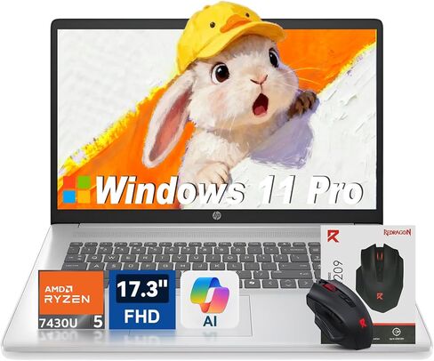 أجهزة الكمبيوتر المحمولة HP مقاس 17 بوصة 2026، AMD 6-Core Ryzen 5 7430U(Beats i7 Gen 11th)، Windows 11 Pro، 17.3 بوصة FHD IPS، Copilot Windows AI، لوحة مفاتيح رقمية، مع ملحق in Kuwait