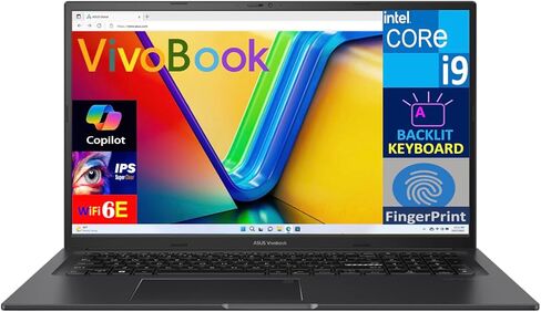ASUS Vivobook K3704VA-DS96 17X كمبيوتر محمول 17.3 بوصة IPS FHD (Intel i9-13900H، 24 جيجابايت DDR4، 1 تيرابايت PCIe SSD، Intel Iris Xe، Backlit KB، بصمة الإصبع، WiFi 6E، كاميرا ويب، Win 11 Pro) مع موسع منفذ USB DKZ in Kuwait