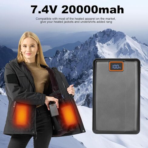 بنك طاقة قابل لإعادة الشحن 7.4 فولت 20000 مللي أمبير في الساعة مع كابل USB، حزم بطاريات شحن سريعة مع شاشة LED للسترة الساخنة، سترة ساخنة، هوديي ساخن، جوارب ساخنة، الأجهزة المحمولة الذكية in Kuwait