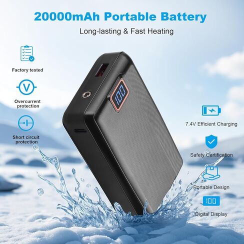 بنك طاقة قابل لإعادة الشحن 7.4 فولت 20000 مللي أمبير في الساعة مع كابل USB، حزم بطاريات شحن سريعة مع شاشة LED للسترة الساخنة، سترة ساخنة، هوديي ساخن، جوارب ساخنة، الأجهزة المحمولة الذكية in Kuwait