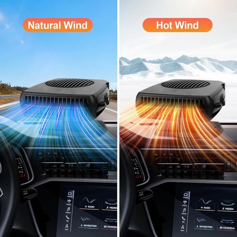 Car Heater 12V, 2 in 1 Portable Car Heater for Vehicle Fast Heating Quickly Defrost Defogger Demister Heat Cooling Fan Auto Dryer Windshield Defroster Plug in Cigarette Lighter (Black) in Kuwait
