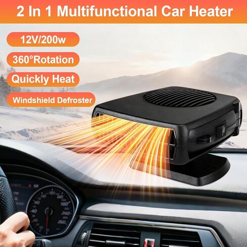Car Heater 12V, 2 in 1 Portable Car Heater for Vehicle Fast Heating Quickly Defrost Defogger Demister Heat Cooling Fan Auto Dryer Windshield Defroster Plug in Cigarette Lighter (Black) in Kuwait