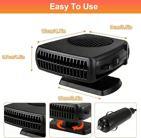 Car Heater 12V, 2 in 1 Portable Car Heater for Vehicle Fast Heating Quickly Defrost Defogger Demister Heat Cooling Fan Auto Dryer Windshield Defroster Plug in Cigarette Lighter (Black) in Kuwait