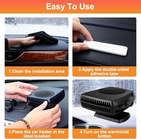 Car Heater 12V, 2 in 1 Portable Car Heater for Vehicle Fast Heating Quickly Defrost Defogger Demister Heat Cooling Fan Auto Dryer Windshield Defroster Plug in Cigarette Lighter (Black) in Kuwait