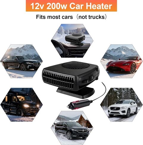 Car Heater 12V, 2 in 1 Portable Car Heater for Vehicle Fast Heating Quickly Defrost Defogger Demister Heat Cooling Fan Auto Dryer Windshield Defroster Plug in Cigarette Lighter (Black) in Kuwait
