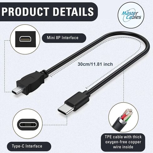 كابل USB-C بديل لنقل البيانات والشحن متوافق مع Nikon UC-E6 / UC-E16 / UC-E17 - قم بتوصيل كاميرات Nikon DSLR وCoolpix بالكمبيوتر والكمبيوتر اللوحي والهاتف الذكي - 12 بوصة in Kuwait