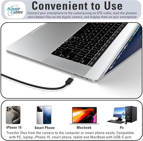 كابل USB-C بديل لنقل البيانات والشحن متوافق مع Nikon UC-E6 / UC-E16 / UC-E17 - قم بتوصيل كاميرات Nikon DSLR وCoolpix بالكمبيوتر والكمبيوتر اللوحي والهاتف الذكي - 12 بوصة in Kuwait