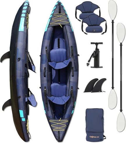 Inflatable Kayak, 2-Person Kayak with 420lb Weight Capacity, Tandem Kayak for Adults with Adjustable Seats, Fins, Pump, Paddles, Carry Bag, Puncture Resistant in Saudi Arabia