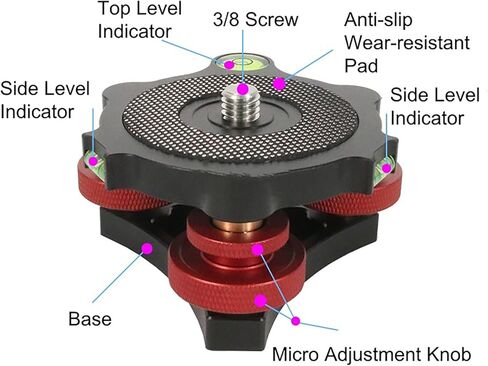 مستوي الكاميرا، قاعدة تسوية ثلاثية العجلات للتصوير الفوتوغرافي الماكرو مع تعديل دقيق +/- 5 درجات، مستوي حامل ثلاثي من الألومنيوم مع رأس ثلاثي المحاور، لكاميرا DSLR، حامل ثلاثي القوائم برأس بانورامي in Kuwait