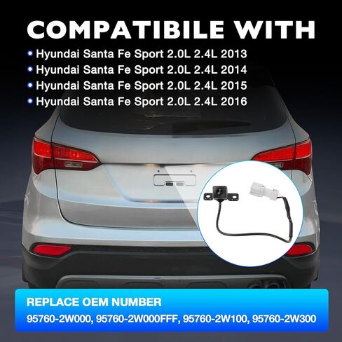 كاميرا احتياطية للرؤية الخلفية متوافقة مع Hyundai Santa Fe Sport 2.0L 2.4L 2013 2014 2015 2016، كاميرا احتياطية للمساعدة في ركن السيارة تحل محل 95760-2W000 95760-2W300 95760-2W000FFF in Saudi Arabia