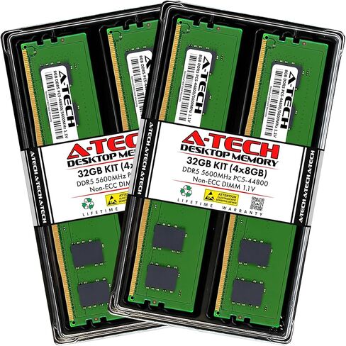 مجموعة A-Tech بسعة 64 جيجابايت (2 × 32 جيجابايت) من ذاكرة الوصول العشوائي للوحة الأم ASUS ROG Strix B760-G، B760-A، B760-F Gaming WiFi | ترقية ذاكرة DDR5 5600MHz PC5-44800 DIMM 2Rx8 1.1V 288-Pin غير ECC UDIMM in Kuwait
