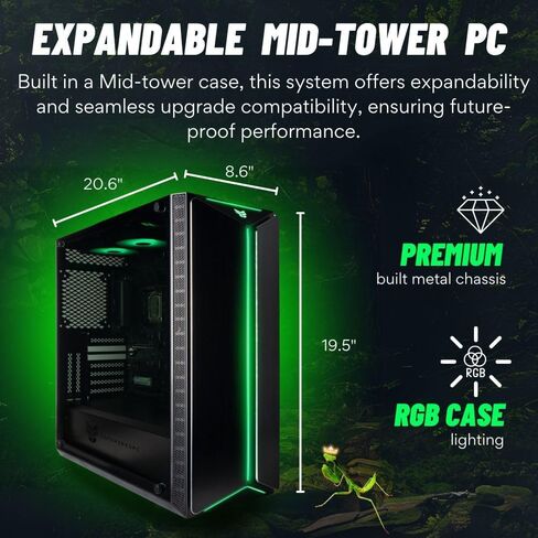 Mantis V2 - RTX 5070، 24-Core i9-14900KF، ذاكرة وصول عشوائي DDR5 سعة 32 جيجابايت، محرك أقراص NVME Gen4 SSD بسعة 1 تيرابايت، كمبيوتر مكتبي للألعاب مبرد سائل مقاس 360 مم مع Windows 11 Pro، ضمان لمدة 3 سنوات، لوحة مفاتيح RGB + ماوس، شبكة Wi-Fi داخلية 6E، 3X  in Kuwait