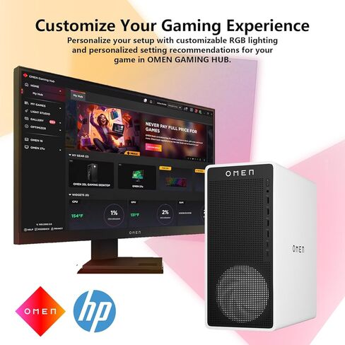كمبيوتر مكتبي للألعاب HP OMEN 16L TG03، Intel Ultra 7 265F، NVIDIA RTX 5060، ذاكرة الوصول العشوائي DDR5 سعة 32 جيجابايت، SSD 1 تيرابايت، جهاز كمبيوتر محطة عمل AI-Ready للألعاب وإنتاج الموسيقى، حزمة مع لوحة مفاتيح Thunderobot in Kuwait