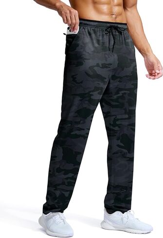 Pudolla mens sweatpants Zipper Pocket Men's Casual Comfy Canxt Ferastic Percy Exercise Gym Yoga Pants Wide (Camo Black M) in Saudi Arabia