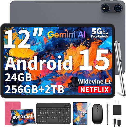 تابلت 2025 مقاس 12 بوصة، أجهزة Android 15 اللوحية مع لوحة مفاتيح، 24 جيجابايت + 256 جيجابايت + 2 تيرابايت قابلة للتوسيع، شاشة 2K، كمبيوتر لوحي مع 5G WiFi، ثماني النواة، 8000 مللي أمبير، BT5.0، GMS، GPS، 2 في 1 أجهزة لوحية مع حافظة، ماوس، قلم (وردي) in Kuwait