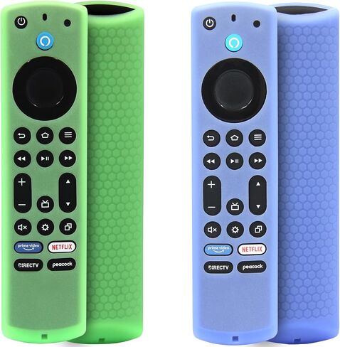 قطعتان من أغطية التحكم عن بعد من السيليكون المتوافقة مع Fire TV Stick 4K Max / 4K Max 2nd / Insignia/Pioneer/Omni Series Fire TV Alexa Voice Remote المحسن مع حبل (أخضر وأزرق سماوي، كلاهما متوهج) in Saudi Arabia
