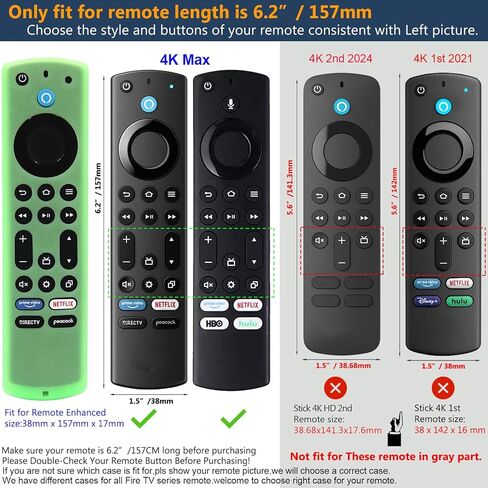قطعتان من أغطية التحكم عن بعد من السيليكون المتوافقة مع Fire TV Stick 4K Max / 4K Max 2nd / Insignia/Pioneer/Omni Series Fire TV Alexa Voice Remote المحسن مع حبل (أخضر وأزرق سماوي، كلاهما متوهج) in Saudi Arabia