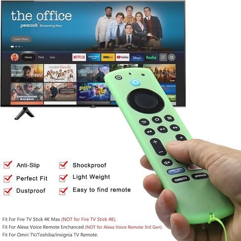 قطعتان من أغطية التحكم عن بعد من السيليكون المتوافقة مع Fire TV Stick 4K Max / 4K Max 2nd / Insignia/Pioneer/Omni Series Fire TV Alexa Voice Remote المحسن مع حبل (أخضر وأزرق سماوي، كلاهما متوهج) in Saudi Arabia
