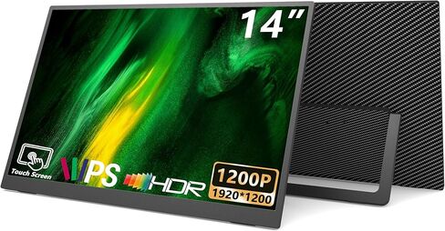شاشة محمولة تعمل باللمس مقاس 14 بوصة بدقة 1920 * 1200 بكسل، ومكبرات صوت مدمجة بتقنية HDR IPS وشاشة خارجية لأجهزة الكمبيوتر المحمول المحمولة، وشاشات السفر لأجهزة الكمبيوتر المحمول Mac PC Phone PS4/5 Xbox Switch in Kuwait