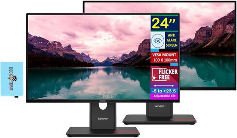 Lenovo ThinkVision T24-40 24" FHD IPS Monitor with 4ms Response Time, Anti Glare, Flicker Free, VESA Mount (100mm), Displayport, HDMI & Dockztorm USB Port Expander, Black (64A4MARXUS) 2 Pack in Saudi Arabia