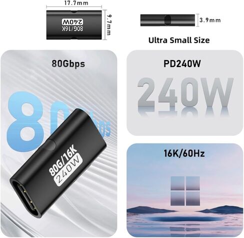chenyang 5 Pack USB C Coupler، USB C أنثى إلى أنثى 16K @ 60 هرتز 80 جيجابت في الثانية، محول تمديد شحن سريع PD 240 وات in Saudi Arabia