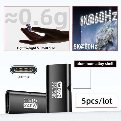 chenyang 5 Pack USB C Coupler، USB C أنثى إلى أنثى 16K @ 60 هرتز 80 جيجابت في الثانية، محول تمديد شحن سريع PD 240 وات in Saudi Arabia