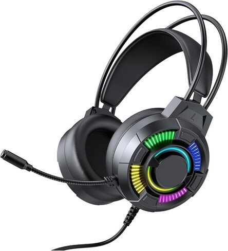 USB Wired Gaming Headset, RGB Lighting Gaming Headphones with 7.1 Surround Sound, 50mm Drivers, Over Ear Comfort, Lightweight, for PC in Saudi Arabia