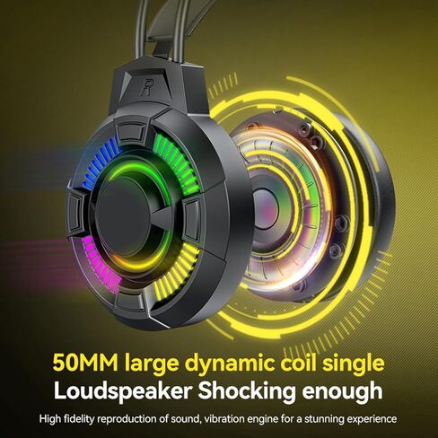 USB Wired Gaming Headset, RGB Lighting Gaming Headphones with 7.1 Surround Sound, 50mm Drivers, Over Ear Comfort, Lightweight, for PC in Saudi Arabia